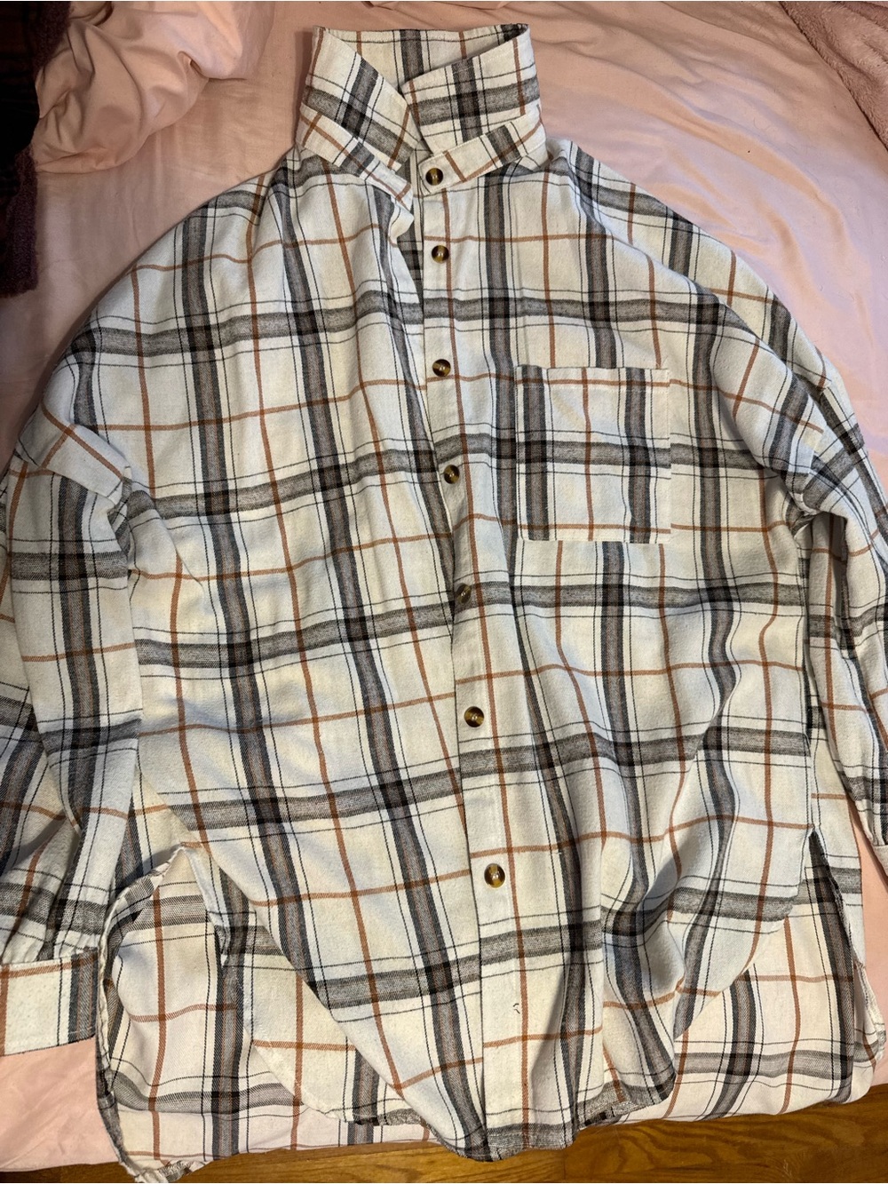Women’s White Plaid Button-Up Shirt with Brown & Gray Check -2x